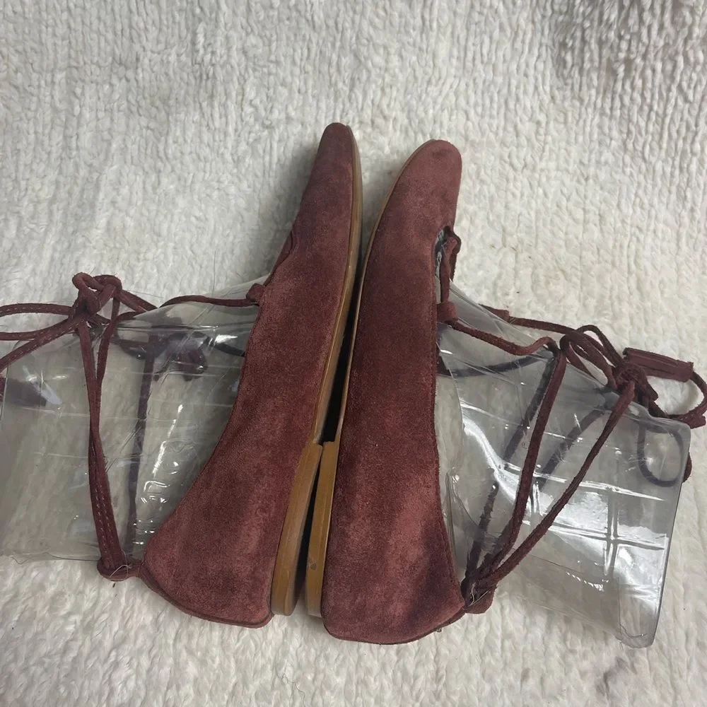 Madewell Brown leather Suede Ballet Flats lace up ankle wrap SZ9
